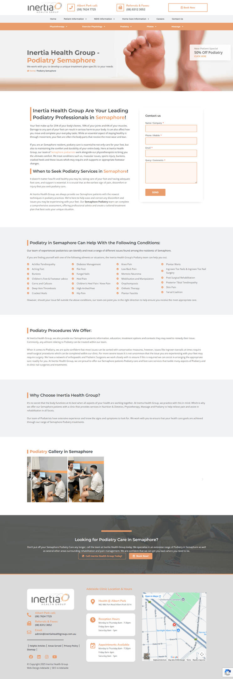 Inertia Health Group full site – expert podiatry Semaphore healthcare specialist offering foot care, pain relief, orthotics, and podiatric services by experienced podiatrists